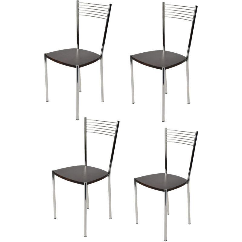 foto del prodotto tommychairs set 4 sedie modello elegance per cucina bar e sala da pranzo, struttura in acciaio cromato e seduta in legno colore weng 