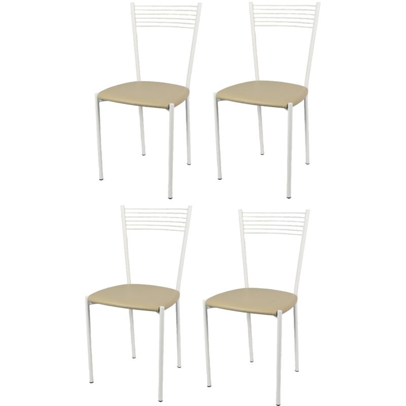 foto del prodotto tommychairs set 4 sedie modello elegance per cucina bar e sala da pranzo, struttura in acciaio verniciata colore bianco e seduta imbottita e