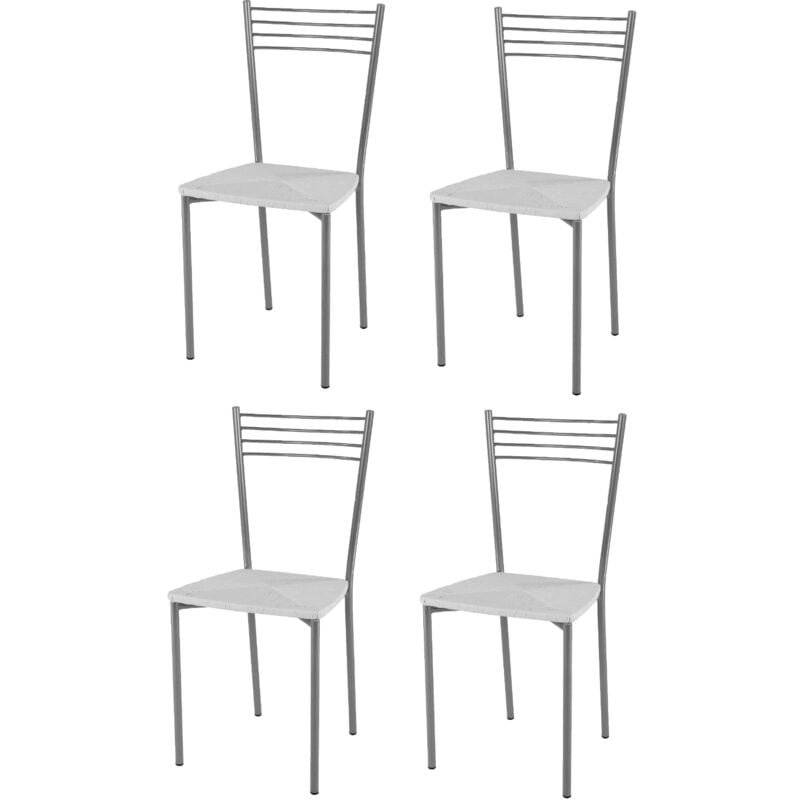 foto del prodotto tommychairs - set 4 sedie modello elena per cucina bar e sala da pranzo, struttura in acciaio verniciata color alluminio e seduta in finta paglia