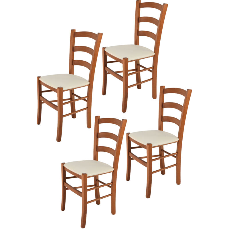 foto del prodotto tommychairs set 4 sedie modello venice per cucina bar e sala da pranzo, robusta struttura in legno di faggio color ciliegio e seduta rivestita in