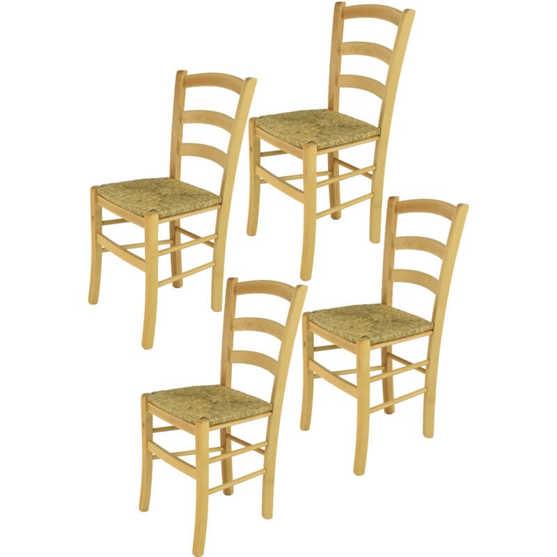 foto del prodotto tommychairs set 4 sedie modello venice per cucina bar e sala da pranzo, robusta struttura in legno di faggio color naturale e seduta in paglia