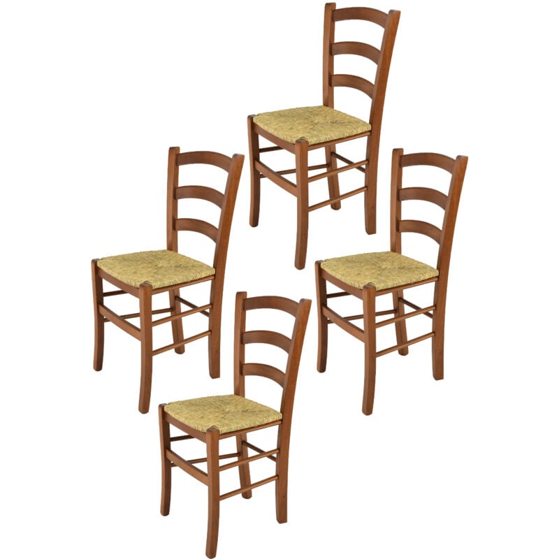 foto del prodotto tommychairs set 4 sedie modello venice per cucina bar e sala da pranzo, robusta struttura in legno di faggio color noce chiaro e seduta in paglia