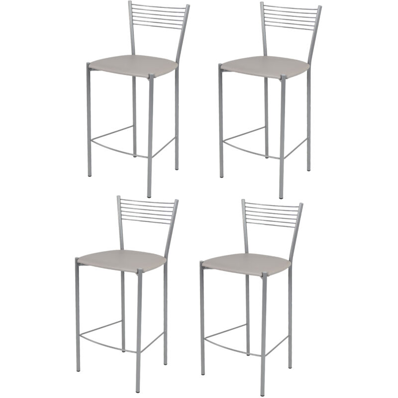 foto del prodotto tommychairs set 4 sgabelli alti modello elegance per cucina e bar, struttura in acciaio verniciata colore alluminio e seduta imbottita e rivestita