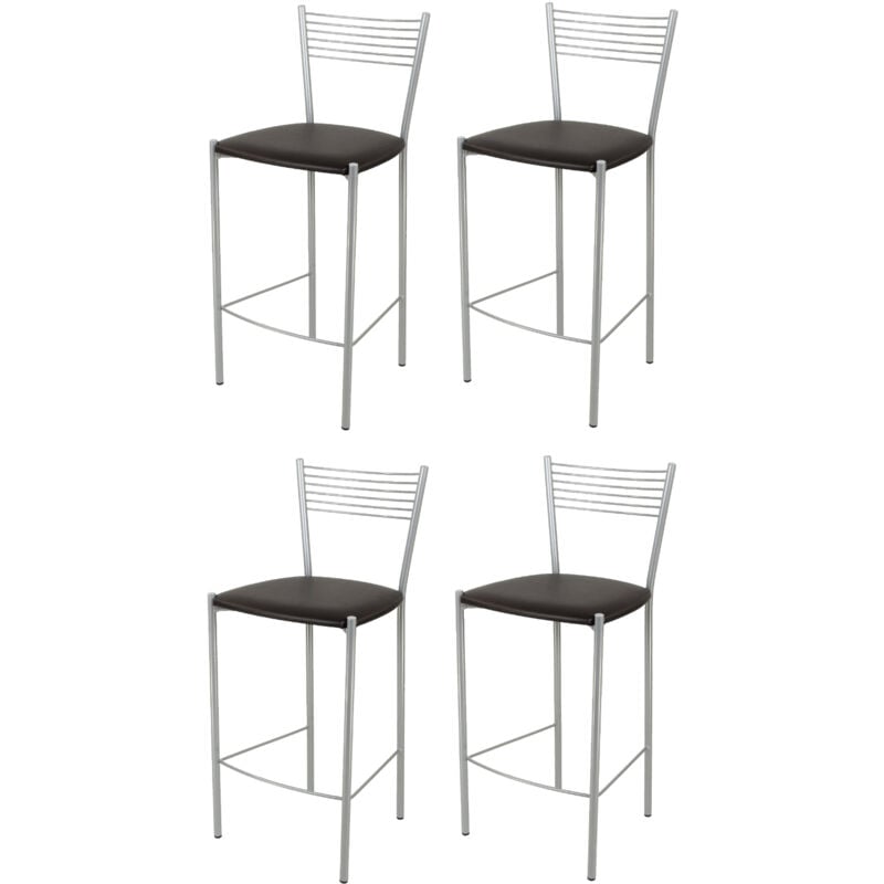 foto del prodotto tommychairs set 4 sgabelli alti modello elegance per cucina e bar, struttura in acciaio verniciata colore alluminio e seduta imbottita e rivestita