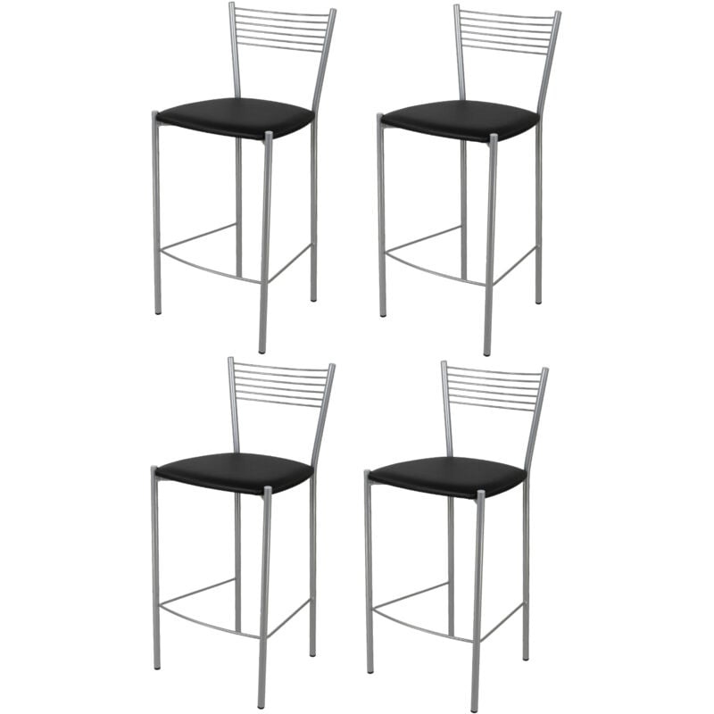 foto del prodotto tommychairs set 4 sgabelli alti modello elegance per cucina e bar, struttura in acciaio verniciata colore alluminio e seduta imbottita e rivestita