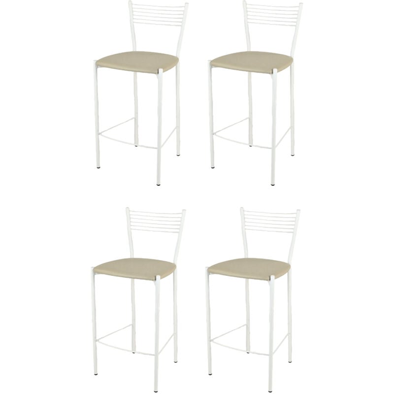 foto del prodotto tommychairs set 4 sgabelli alti modello elegance per cucina e bar, struttura in acciaio verniciata colore bianco e seduta imbottita e rivestita in