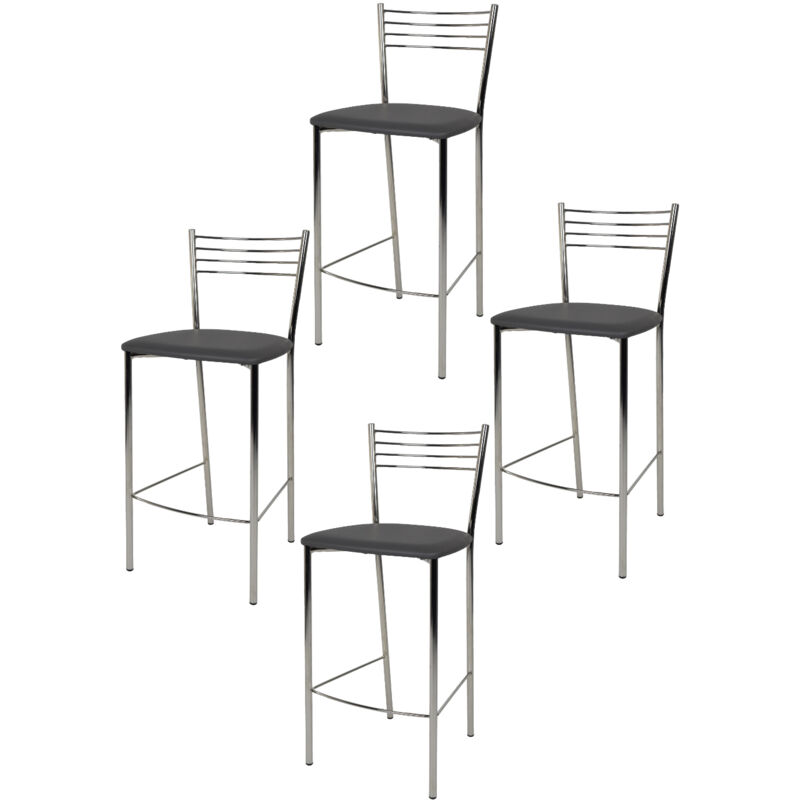 foto del prodotto tommychairs set 4 sgabelli alti modello elena per cucina e bar, struttura in acciaio cromato e seduta imbottita e rivestita in pelle artificiale