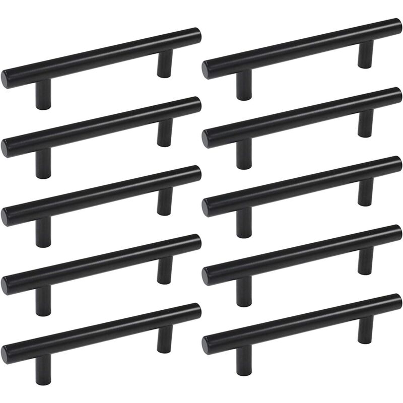 foto del prodotto tonchean 10 maniglie per porte da cucina, interasse fori 128 mm, maniglie per mobili in acciaio inox nero
