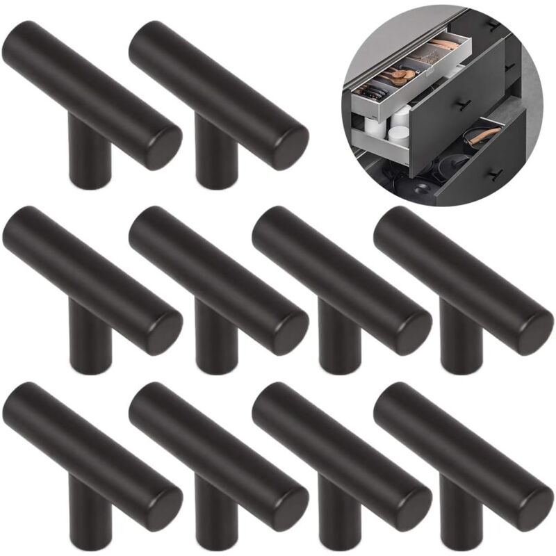 foto del prodotto tonchean 10 maniglie per porte da cucina, spaziatura fori 50 mm, maniglie per mobili in acciaio inox nero