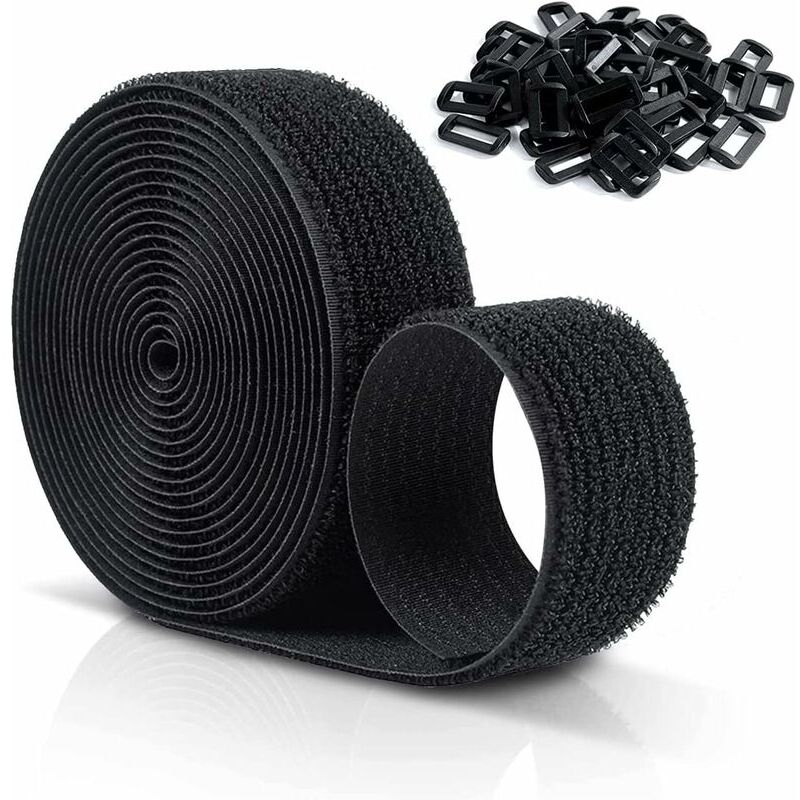 foto del prodotto tonchean 10 pezzi 25mm mx cinghie in velcro riutilizzabili cinghie per cavi regolabili con 50 pezzi fibbie in plastica fascette in nylon nere con