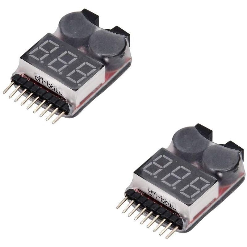 foto del prodotto tonchean 2 pezzi rc lipo battery monitor alarm tester low voltage alarm checker con indicatore led per 1 8s lipo life limn li ion battery