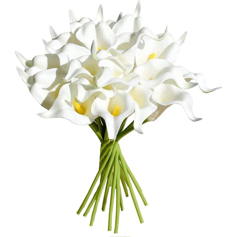 foto del prodotto tonchean 20 fiori artificiali di calla in lattice, bouquet da sposa artificiale per la decorazione della casa, festa di nozze bianco 