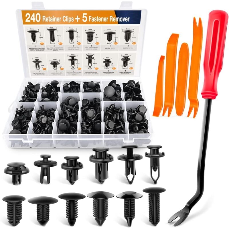 foto del prodotto tonchean 240 pezzi di clip di fissaggio per paraurti auto, rivetti universali per fori parafango, viti di dimensioni miste, clip universali per