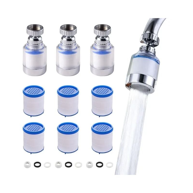 foto del prodotto tonchean 3 pezzi filtro per rubinetto anticalcare girevole a 360 , trasparente, con 6 elementi filtranti in cotone pp, filtro per rubinetto