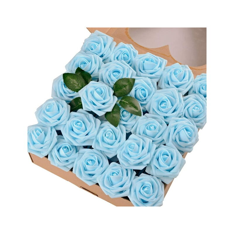 foto del prodotto tonchean 50 rose artificiali realistiche con gambo per bouquet da sposa, centrotavola, composizioni per feste, baby shower, decorazioni per la casa