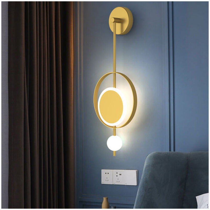 foto del prodotto tonchean applique da parete a led, applique da parete rotonda dorata, lampada da parete decorativa per interni con finitura in ottone e paralume in