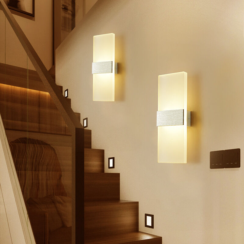 foto del prodotto tonchean applique da parete per interni in acrilico moderno, luce calda, 6 w ac85 265 v , argento spazzolato, per corridoio, camera da letto,