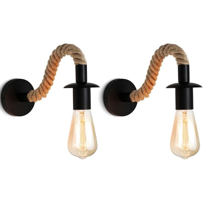 foto del prodotto tonchean applique da parete vintage in corda di canapa, ideale come applique industriale, lampada e27, lampadina non inclusa, 110 220v nero 