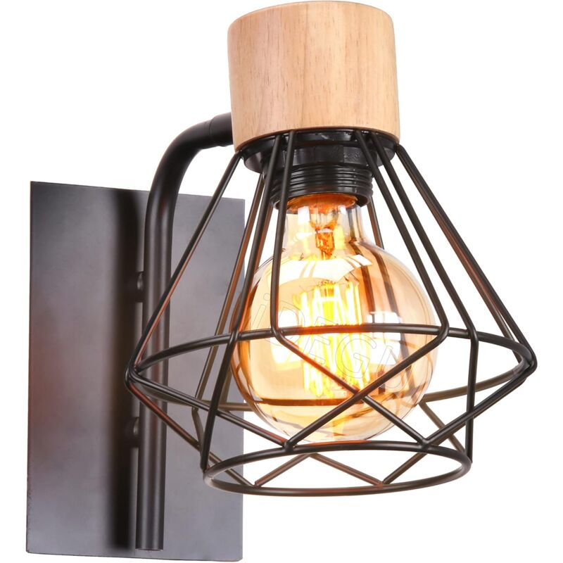 foto del prodotto tonchean applique da parete vintage industriale per interni con paralume in metallo e27 e supporto in legno per soggiorno, corridoio, bar, presa in