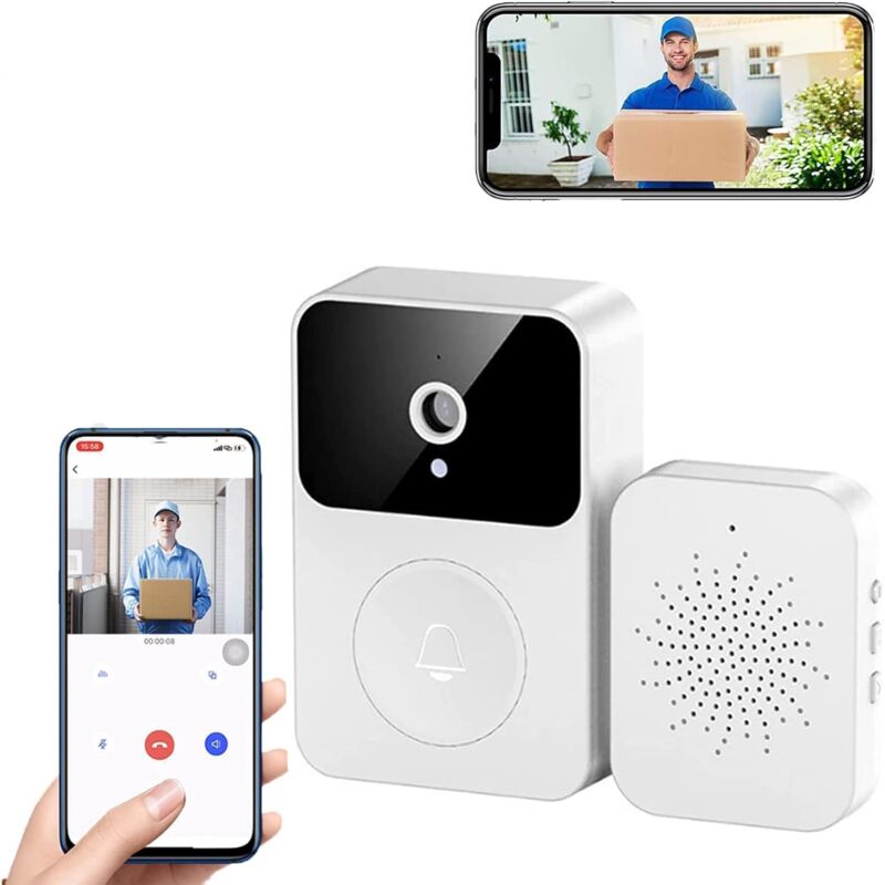 foto del prodotto tonchean campanello wireless collegato alla telecamera di sorveglianza, telecamera wi fi intelligente, registrazione video, campanello tipo c ,