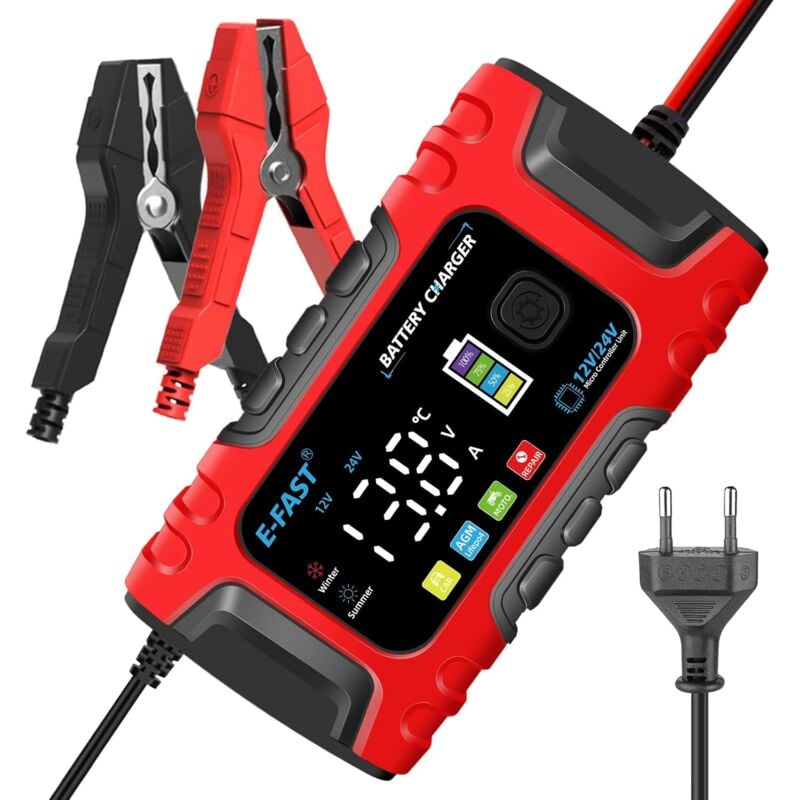 foto del prodotto tonchean caricabatteria intelligente da 6 a 12 v, manutentore e funzione di riparazione automatica, portatile con display lcd, per auto, moto,