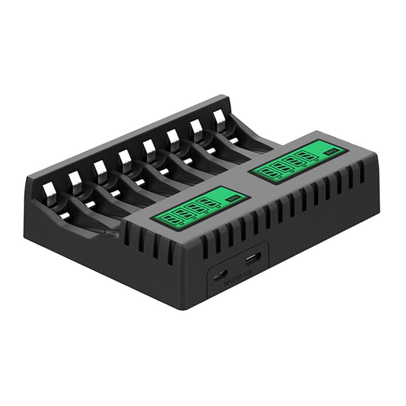 foto del prodotto tonchean caricabatterie con display lcd, 8 slot, caricabatterie intelligenti per batterie ricaricabili aa aaa nicd nimh, caricabatterie aa aaa.