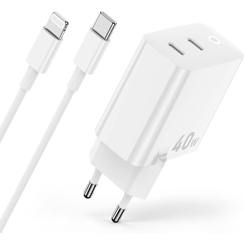 foto del prodotto tonchean caricabatterie da 40 w per iphone 14 13 12 11, adattatore di alimentazione usb c a 2 porte da 20 w con certificato apple mfi e cavo