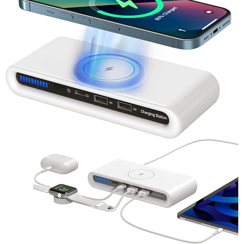 foto del prodotto tonchean caricabatterie wireless, caricabatterie wireless multiporta 4 in 1 qc3.0, caricabatterie wireless usb doppio a ricarica rapida,
