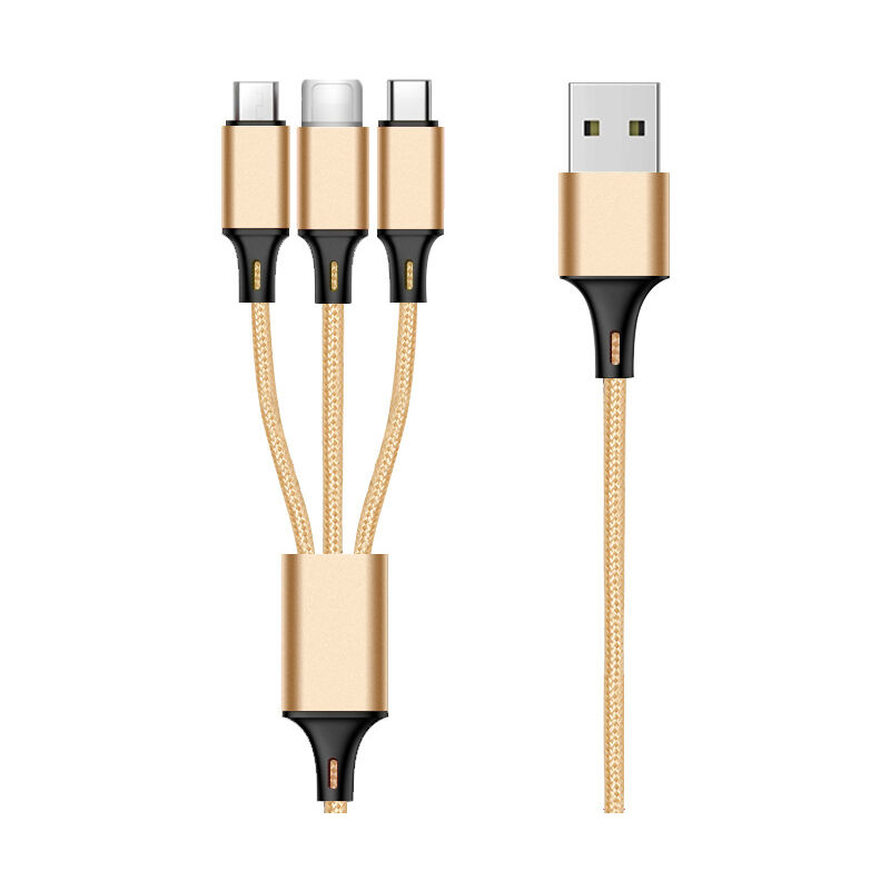 foto del prodotto tonchean cavo di ricarica multi usb in nylon intrecciato 3 in 1, cavo di ricarica rapida multi usb, cavo di teletrasporto, 1,2 m, oro