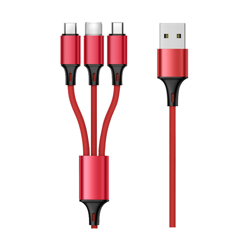 foto del prodotto tonchean cavo multi usb teleportation, cavo di ricarica rapida 3 in 1 in nylon intrecciato con caricabatterie multi usb, 1,2 m, rosso