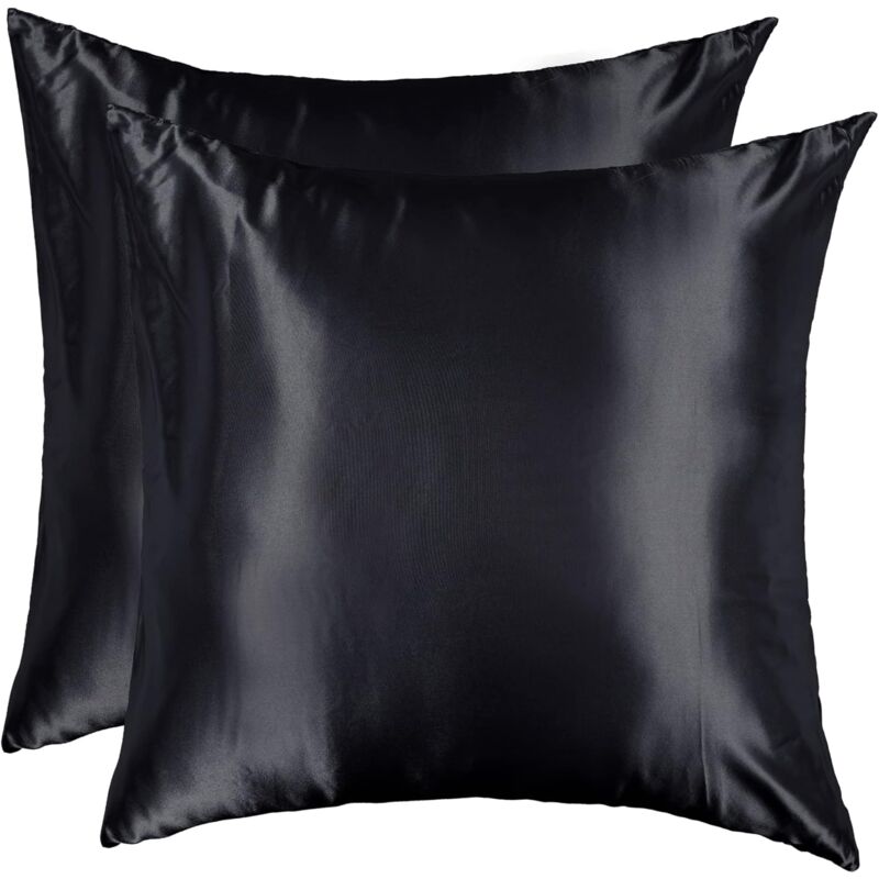 foto del prodotto tonchean confezione da 2 federe in raso 60x60cm eleganti federe quadrate morbide con cerniera per casa hotel nero