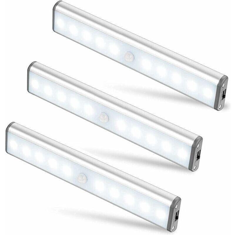 foto del prodotto tonchean confezione da 3 luci led da 10 pezzi, wireless, ricaricabili tramite usb, magnetiche, con sensore di movimento, 2 modalit di