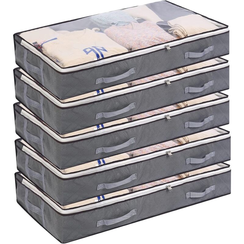 foto del prodotto tonchean confezione da 5 borse portaoggetti sottoletto, borse porta abiti pieghevoli, contenitori portaoggetti di grande capacit da 75 litri, con