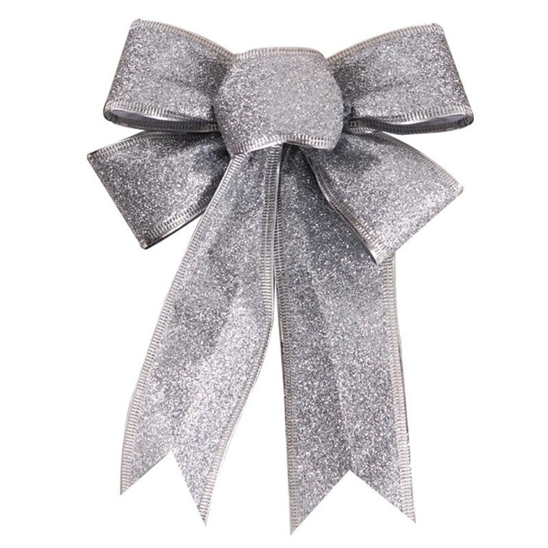 foto del prodotto tonchean confezione da 5 fiocchi decorativi in tessuto glitterato natalizio argento