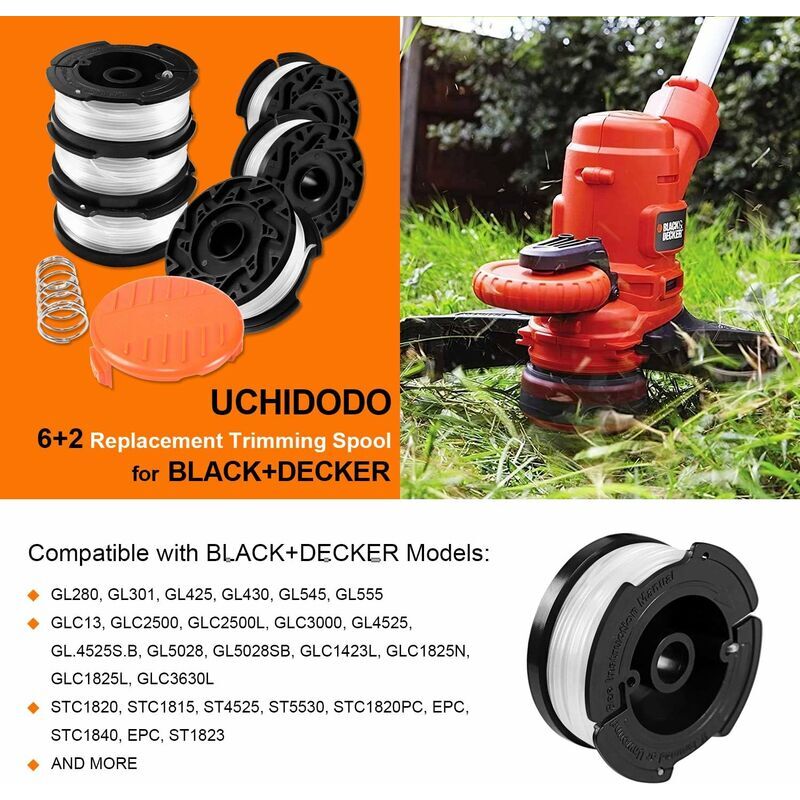 foto del prodotto tonchean confezione da 6 bobine di filo per decespugliatore con 1 copri bobina e 1 molla, bobina di filo per decespugliatore black and decker