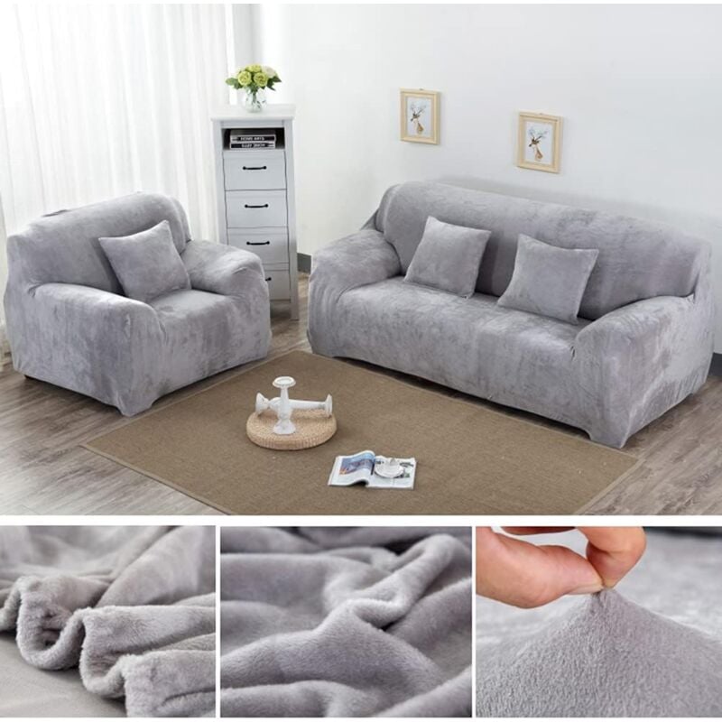 foto del prodotto tonchean copridivano spesso da 1, 2 e 3 posti, copridivano in tessuto elasticizzato in velluto di colore puro, copridivano elastico grigio