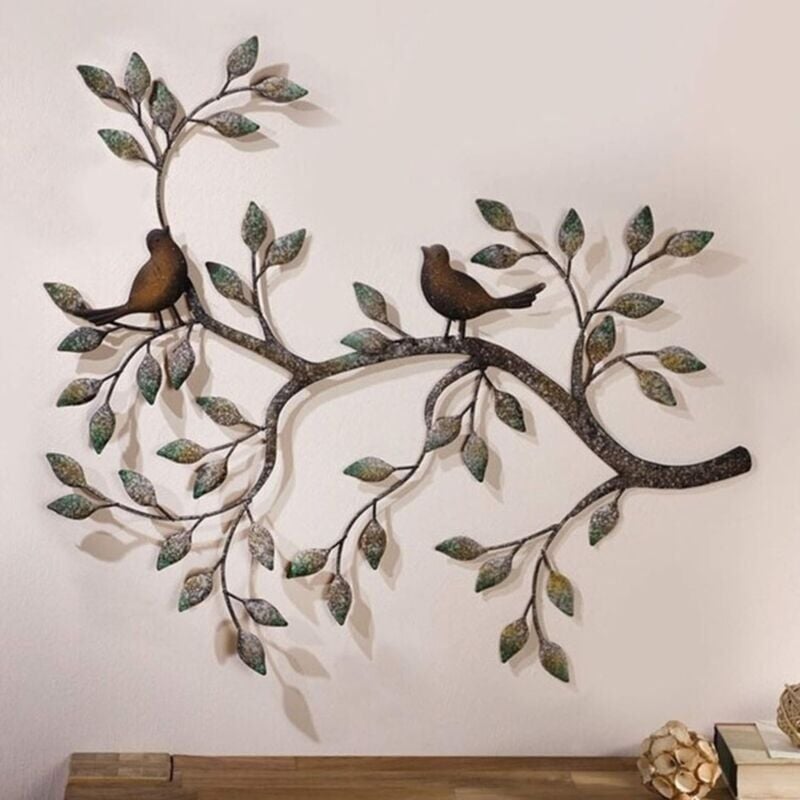 foto del prodotto tonchean decorazione da parete a forma di uccello, coppia di uccelli innamorati sui rami, scultura da appendere alla parete in metallo, decorazione