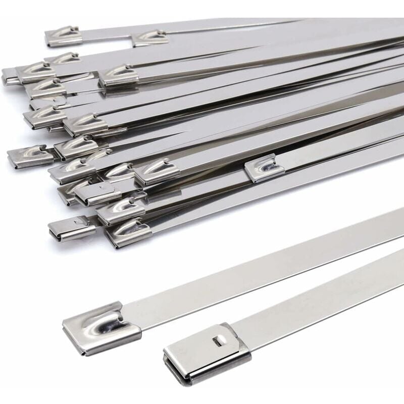foto del prodotto tonchean fascette metalliche 300x7,9 mm, fascette in acciaio inox argentato per impieghi gravosi, fascette metalliche, resistenza 120 kg,