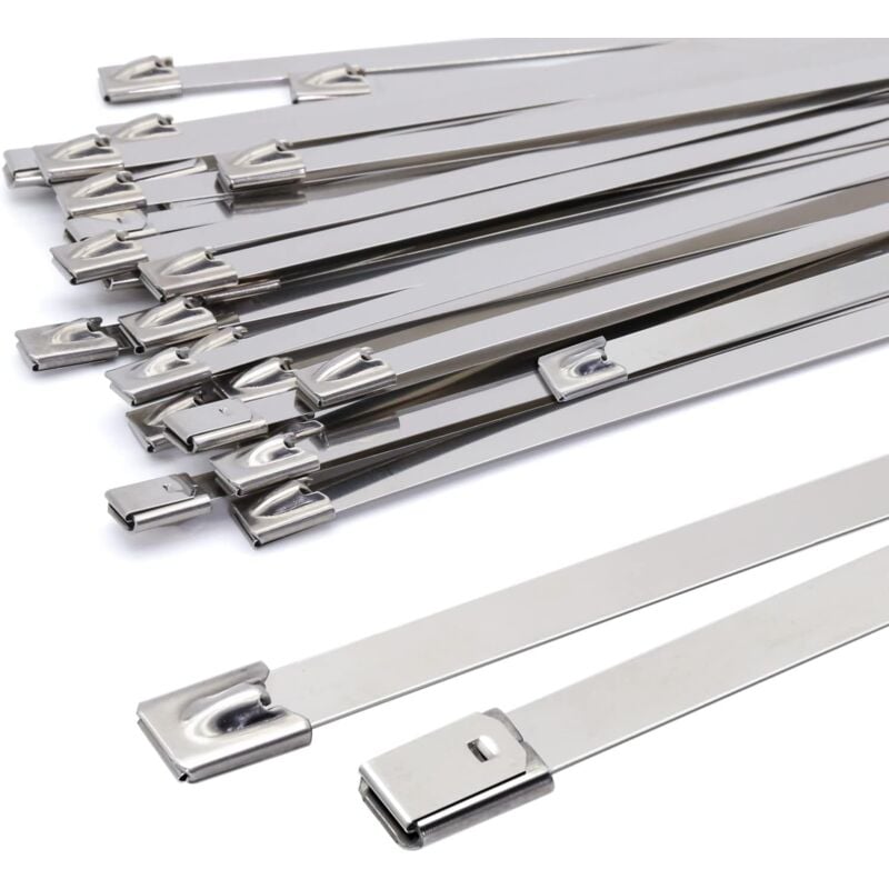 foto del prodotto tonchean fascette metalliche 500x7,9 mm, fascette in acciaio inox argentate, fascette per impieghi gravosi, fascette metalliche, resistenza 120 kg,