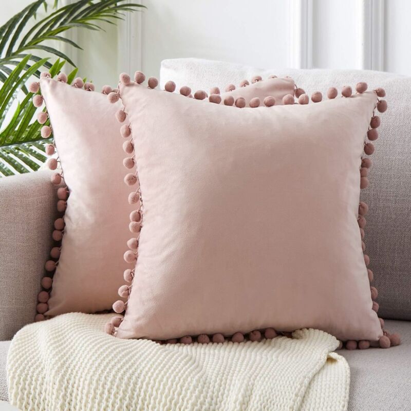 foto del prodotto tonchean federa per cuscino in velluto con nappe, morbida e liscia, federa decorativa quadrata per divano, soggiorno, camera da letto, rosa, 18