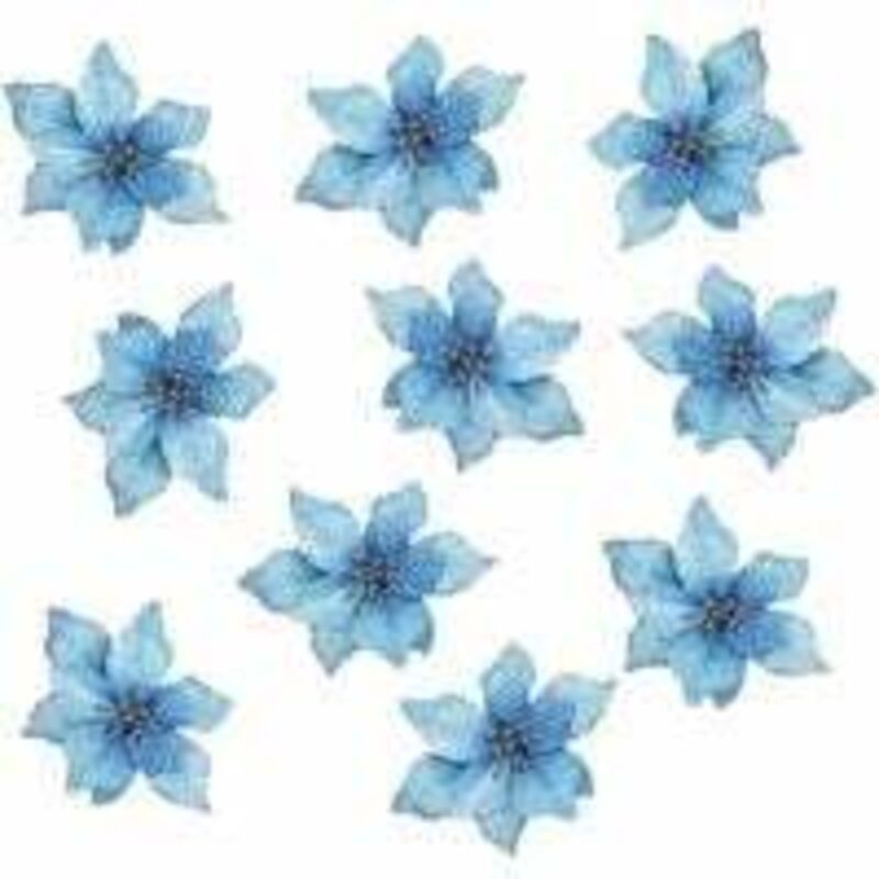 foto del prodotto tonchean fiori artificiali di natale per matrimoni, fiori di natale glitterati, decorazioni per l albero di natale 10 pezzi blu 