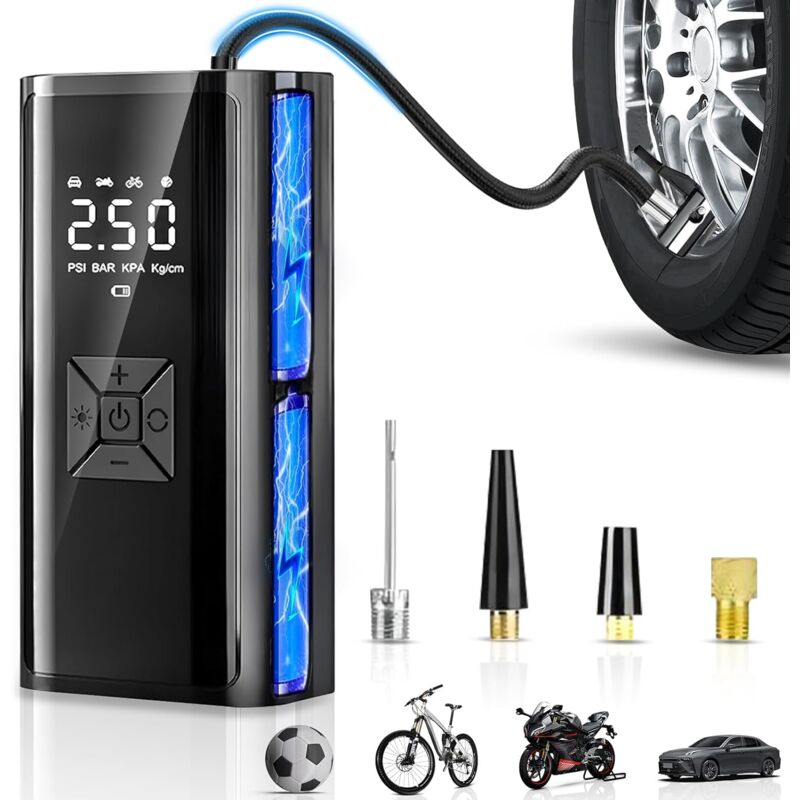 foto del prodotto tonchean gonfiatore per pneumatici per auto senza fili, compressore d aria portatile senza fili con led, spegnimento automatico, batteria