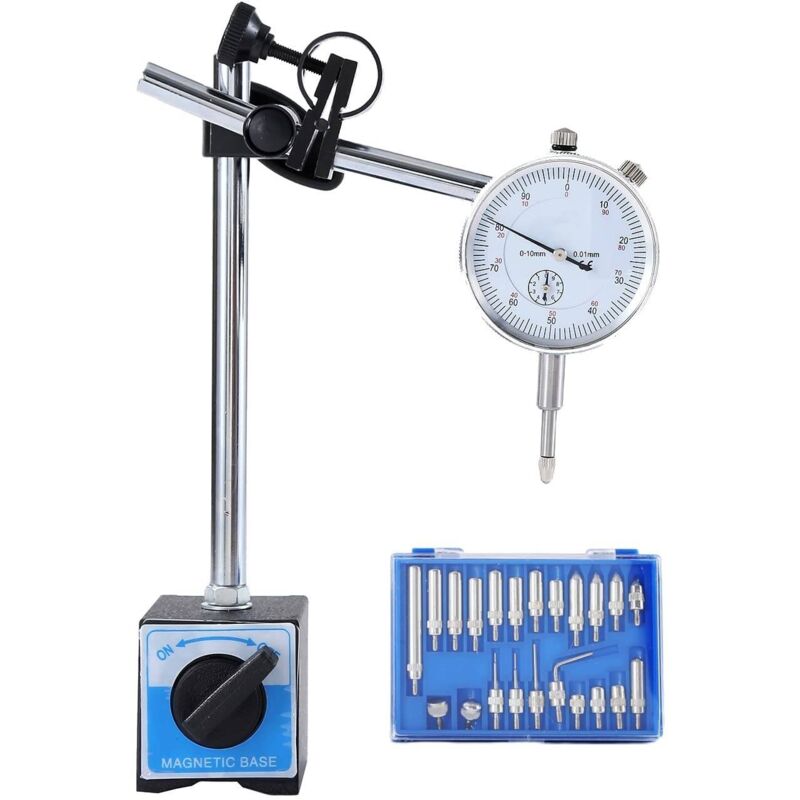 foto del prodotto tonchean indicatore di prova a quadrante con base magnetica, 0 10 mm, precisione 0,01 mm, set di strumenti di misurazione con braccio regolabile