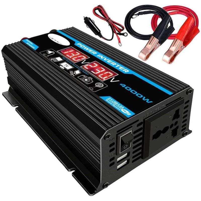 foto del prodotto tonchean inverter a onda sinusoidale pura da 12 v e 110 v, trasformatore inverter a onda sinusoidale pura da 4000 w con telecomando e doppie prese