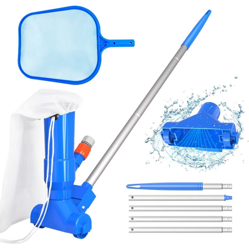 foto del prodotto tonchean kit di manutenzione per piscine con robot pulitore per piscine con aspirapolvere e skimmer, 5 maniglie, sacco per foglie kit di