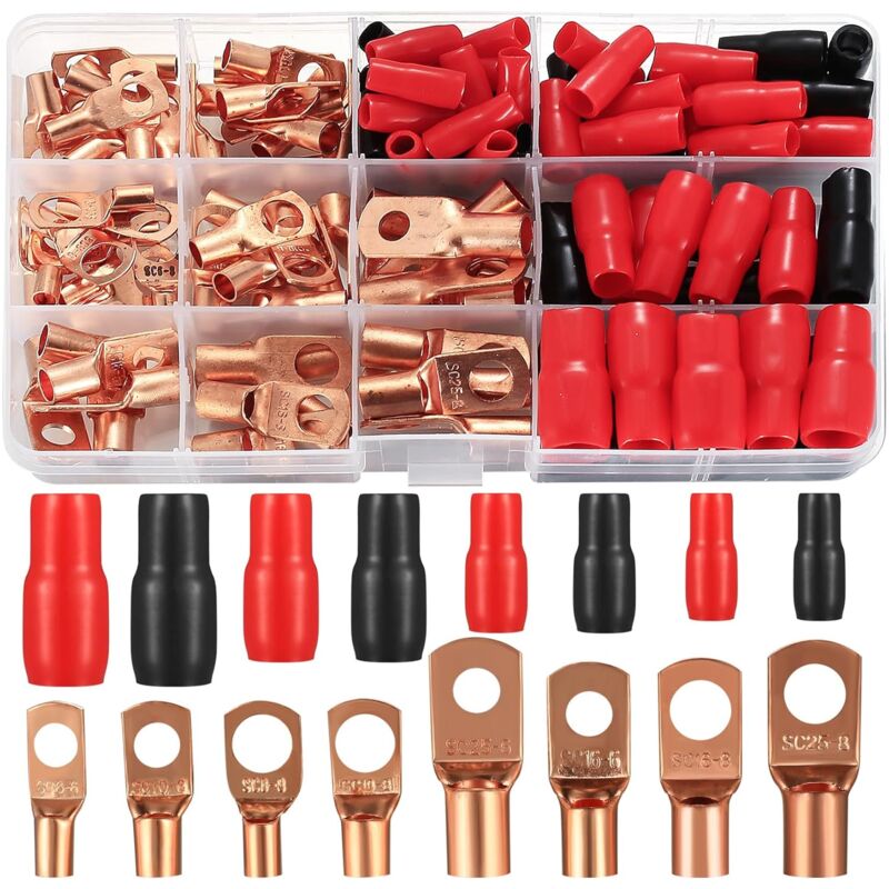 foto del prodotto tonchean kit di terminali a crimpare da 120 pezzi, terminali elettrici, terminali a crimpare per batteria con foro per bullone, terminali per cavi