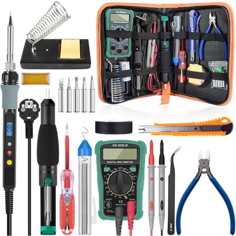 foto del prodotto tonchean kit saldatore elettrico 90w 220v, pistola saldante, saldatore digitale lcd a temperatura regolabile con kit di utensili, multimetro, pompa