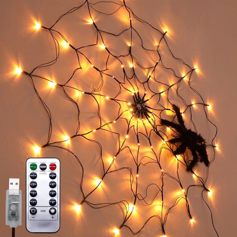 foto del prodotto tonchean lampada a ragnatela a led luce ambientale per interni decorazione di halloween luce bianca calda usb telecomando