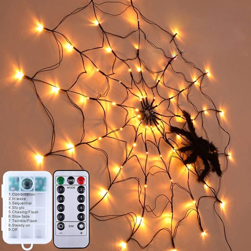 foto del prodotto tonchean lampada a ragnatela a led, luce d atmosfera per interni, decorazione di halloween, bianco caldo, impermeabile, a batteria, telecomando