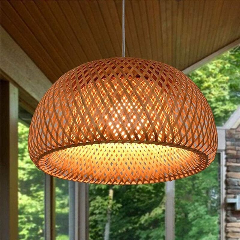foto del prodotto tonchean lampada a sospensione in rattan di bamb fatta a mano, lampada a sospensione a cupola in stile cinese per ristorante, camera da letto,